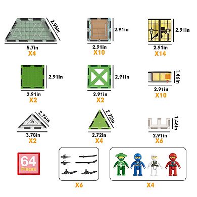 PicassoTiles 64 PC Ninja Dojo House Themed, Magnetic Tiles Building Blocks for Kids 3+