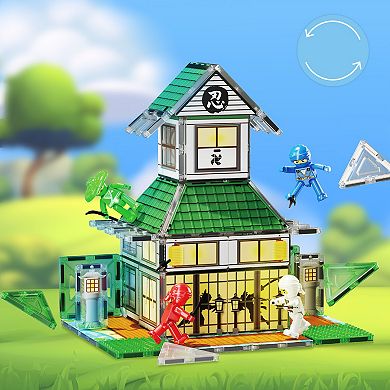 PicassoTiles 64 PC Ninja Dojo House Themed, Magnetic Tiles Building Blocks for Kids 3+