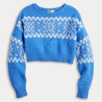 Juniors' SO® Shine Fair Isle Cropped Sweater