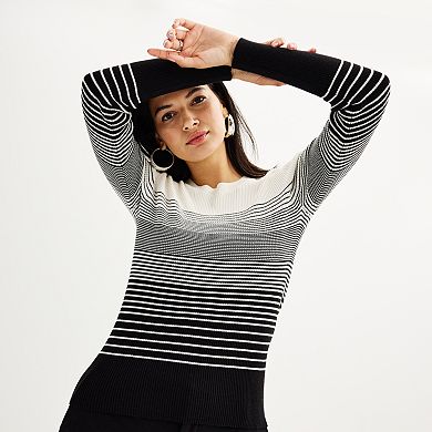 Petite Nine West Crewneck Rib Pullover