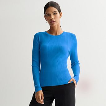 Petite Nine West Crewneck Rib Pullover