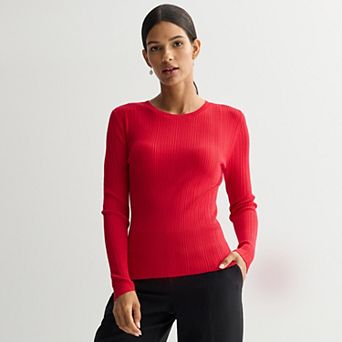 Petite Nine West Crewneck Rib Pullover