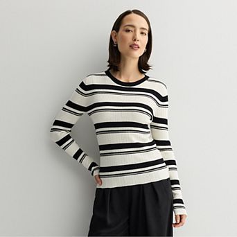 Petite Nine West Crewneck Rib Pullover