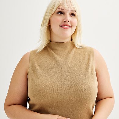 Plus Size Nine West Mockneck Sleeveless Sweater