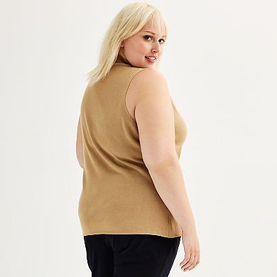 Plus Size Nine West Mockneck Sleeveless Sweater