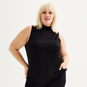Plus Size Nine West Mockneck Sleeveless Sweater