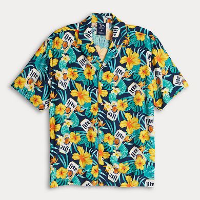Men's Miller Lite Tropical Short Sleeve Button Front Shirt