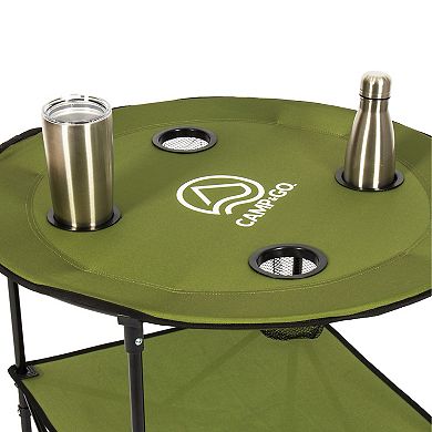 Camp N Go Round Lightweight Fabric Portable Folding Beach Table with Cupholders