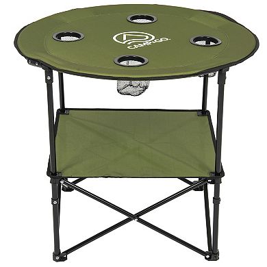 Camp N Go Round Lightweight Fabric Portable Folding Beach Table with Cupholders