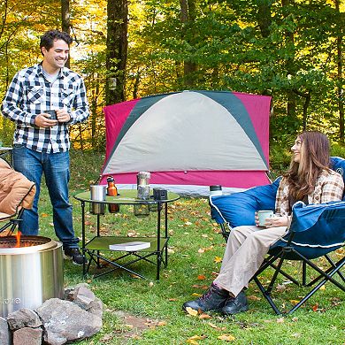 Camp N Go Round Lightweight Fabric Portable Folding Beach Table with Cupholders