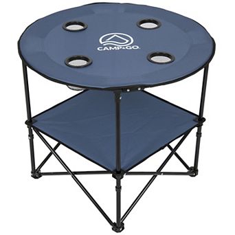 Camp N Go Round Lightweight Fabric Portable Folding Beach Table with Cupholders