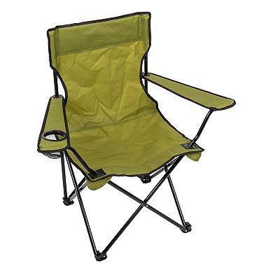 Camp N Go Folding Quad Outdoor Camping Chair with Wide Seat, Cup Holder, and Carry Bag
