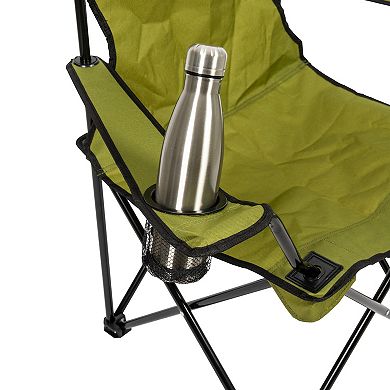 Camp N Go Folding Quad Outdoor Camping Chair with Wide Seat, Cup Holder, and Carry Bag