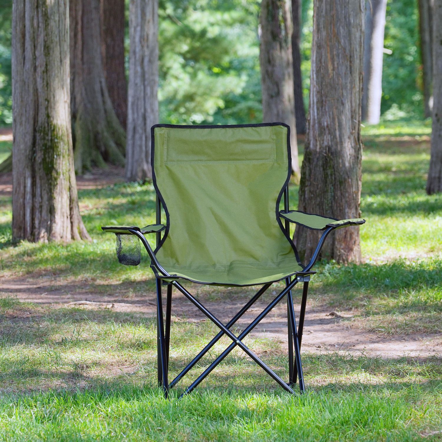 Pacific Pass Quad Camp Chair With Built-In Cooler & Cup Holder - Navy/Gray Portable Folding Chair