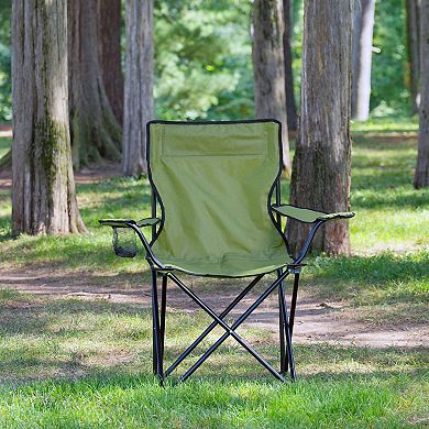 Camp N Go Folding Quad Outdoor Camping Chair with Wide Seat, Cup Holder, and Carry Bag