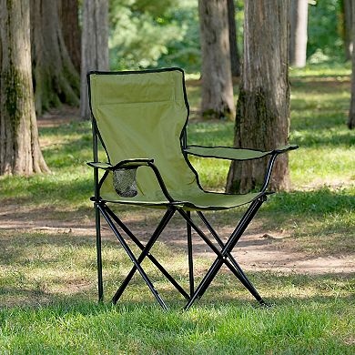 Camp N Go Folding Quad Outdoor Camping Chair with Wide Seat, Cup Holder, and Carry Bag