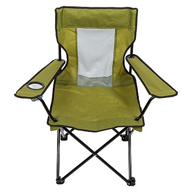 Camp N Go Portable Folding Mesh Back Quad Camping Chair with Cup Holders and Carrying Bag
