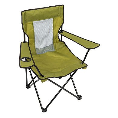 Camp N Go Portable Folding Mesh Back Quad Camping Chair with Cup Holders and Carrying Bag