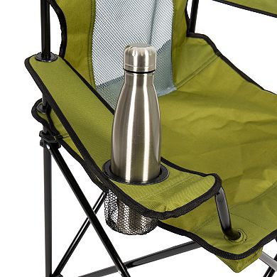 Camp N Go Portable Folding Mesh Back Quad Camping Chair with Cup Holders and Carrying Bag