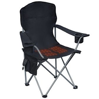 Camp N Go Heated Deluxe Quad Outdoor Camping Chair with 18 in USB Cable, Storage Compartment, and Cup Holders