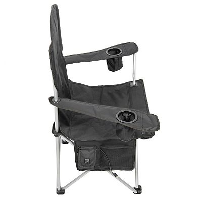 Camp N Go Heated Deluxe Quad Outdoor Camping Chair with 18-in. USB Cable, Storage Compartment, and Cup Holders