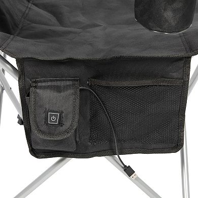Camp N Go Heated Deluxe Quad Outdoor Camping Chair with 18-in. USB Cable, Storage Compartment, and Cup Holders