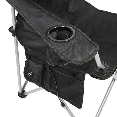 Camp N Go Heated Deluxe Quad Outdoor Camping Chair with 18-in. USB Cable, Storage Compartment, and Cup Holders