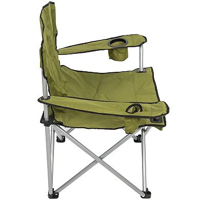 Camp N Go Heavy-Duty Folding Quad Outdoor Camping Chair with Wide Seat, Cup Holders, and Carry Bag