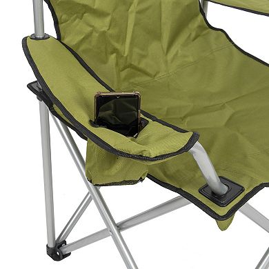 Camp N Go Heavy-Duty Folding Quad Outdoor Camping Chair with Wide Seat, Cup Holders, and Carry Bag