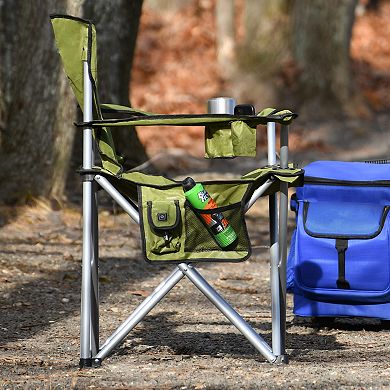 Camp N Go Heavy-Duty Heated Quad Outdoor Camping Chair with 18-in. USB Cable, Storage Compartment, and Cup Holder
