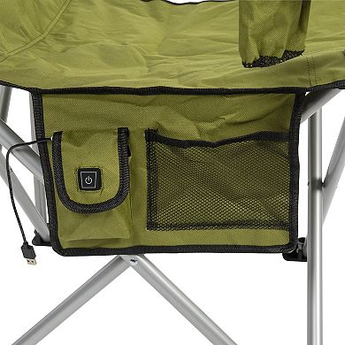 Camp N Go Heavy-Duty Heated Quad Outdoor Camping Chair with 18-in. USB Cable, Storage Compartment, and Cup Holder