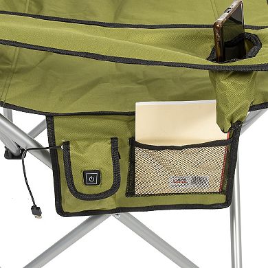 Camp N Go Heavy-Duty Heated Quad Outdoor Camping Chair with 18-in. USB Cable, Storage Compartment, and Cup Holder