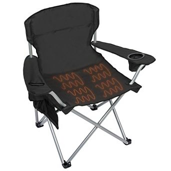 Camp N Go Heavy-Duty Heated Quad Outdoor Camping Chair with 18 in USB Cable, Storage Compartment, and Cup Holder