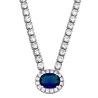 Sterling Silver Cubic Zirconia Halo Medallion Necklace