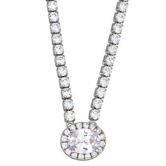 Sterling Silver Cubic Zirconia Halo Medallion Necklace