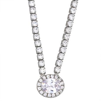 Sterling Silver Cubic Zirconia Halo Medallion Necklace