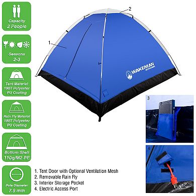 Wakeman Outdoors 2 Person Water-Resistant Camping Tent with Rain Fly and Carrying Bag