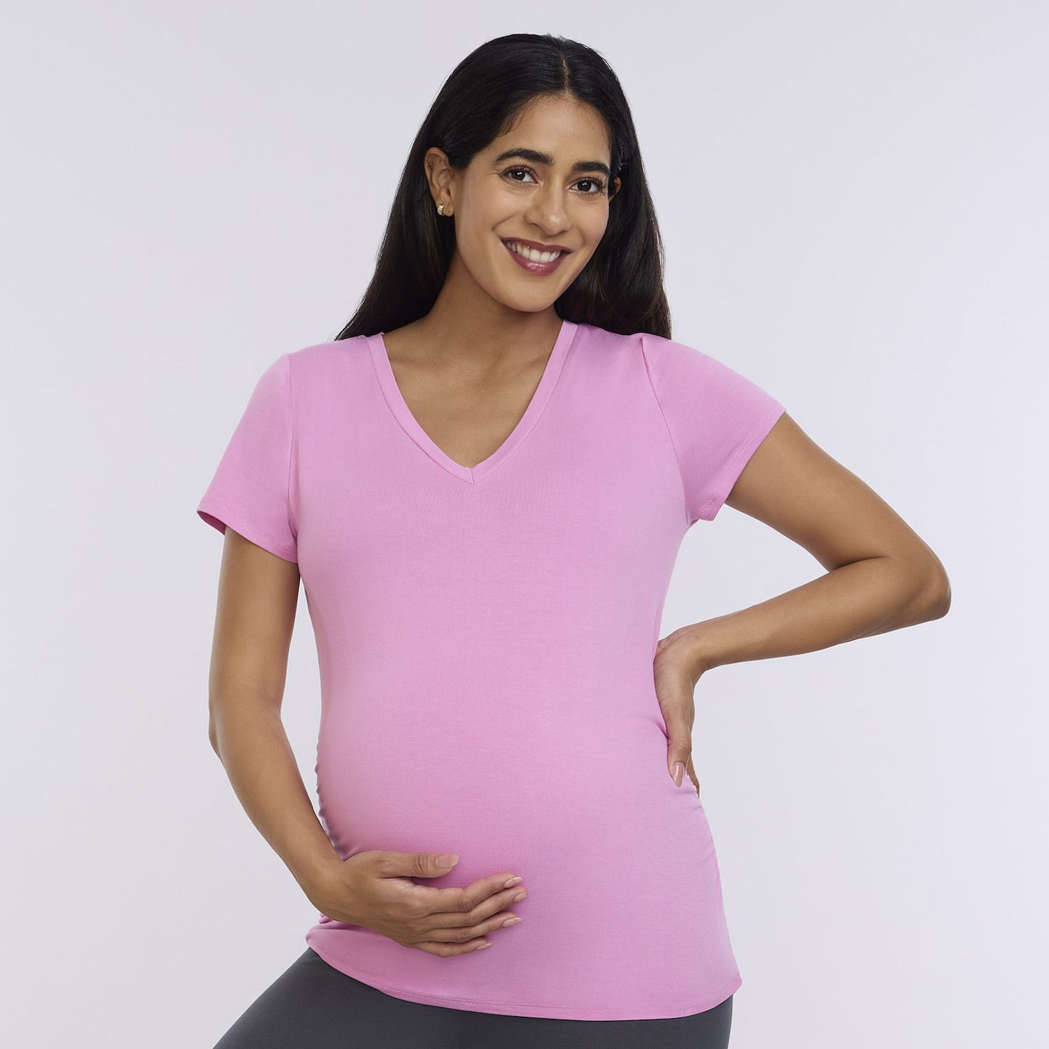 Maternity Motherhood® Side Ruched V-Neck Tee - Cyclamen (XS-MAT)