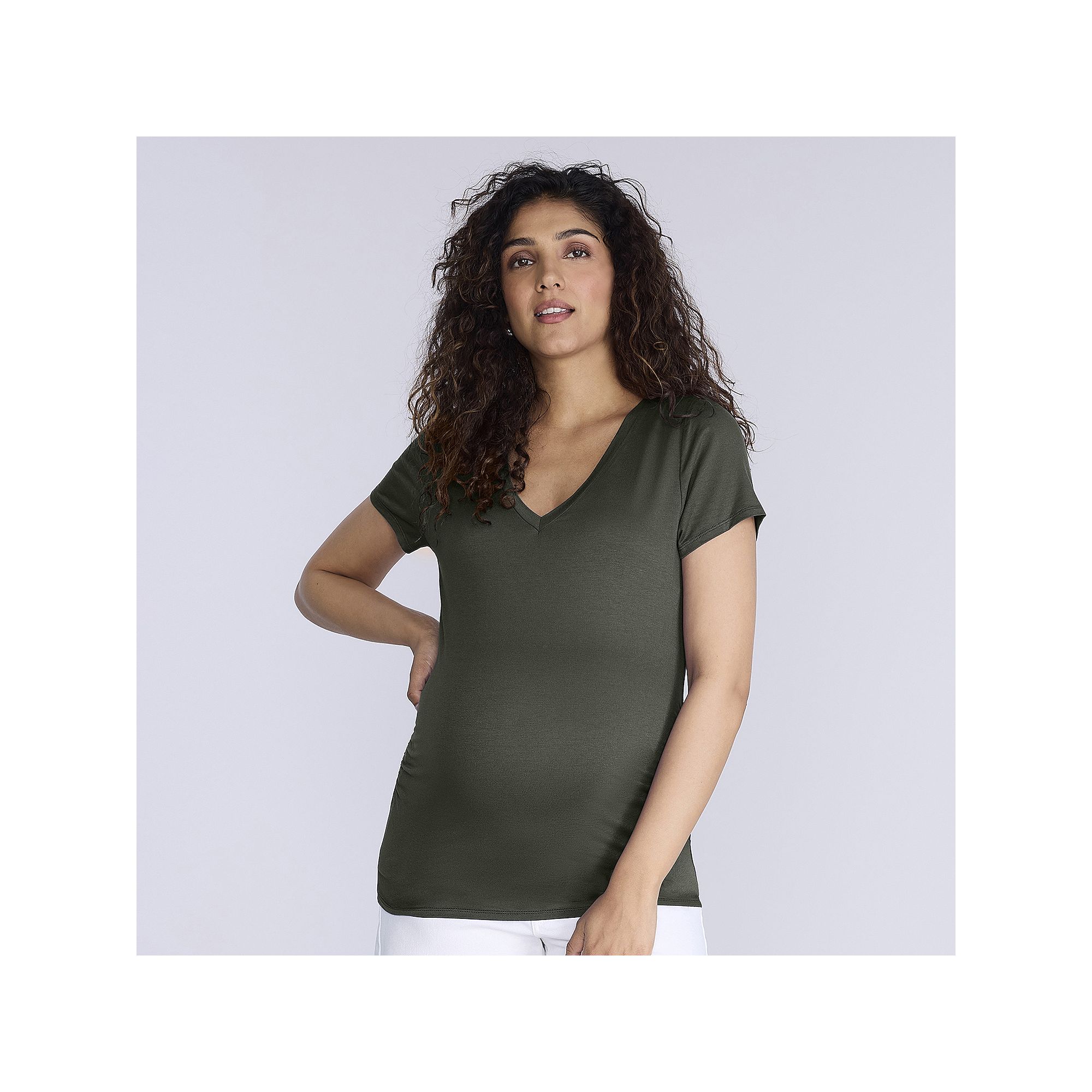 Maternity Motherhood® Side Ruched V-Neck Tee, Womens, Size: Large-Mat, Gr