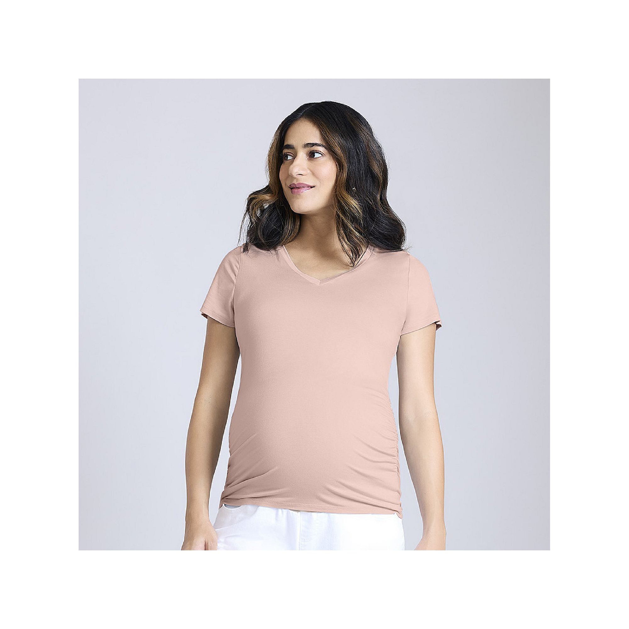 Maternity Motherhood® Side Ruched V-Neck Tee, Womens, Size: Large-Mat, Pa