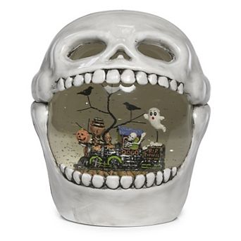 Roman LED Skull With Train Scene And Glitter Swirl Table Decor