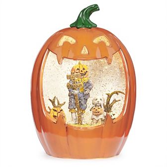 Roman Light-Up Scarecrow & Puppy Scene Halloween Jack-O-Lantern Glitter Globe Table Decor