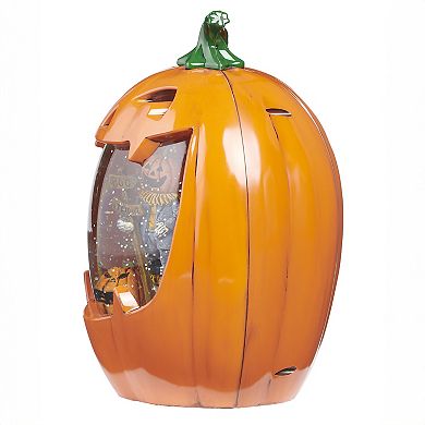 Roman Light-Up Scarecrow & Puppy Scene Halloween Jack-O-Lantern Glitter Globe Table Decor