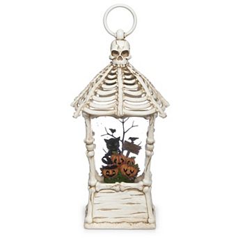 Roman Light-Up Pumpkin Scene Halloween Skull Lantern Glitter Snow Globe
