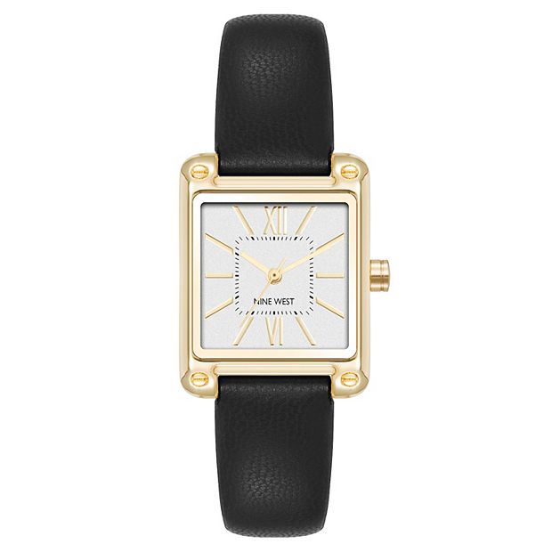 Nine West Women\'s Light Blue Silver Analog Solid Faux Leather Strap Square Watch Amazon.com: Nine West Women main image 3