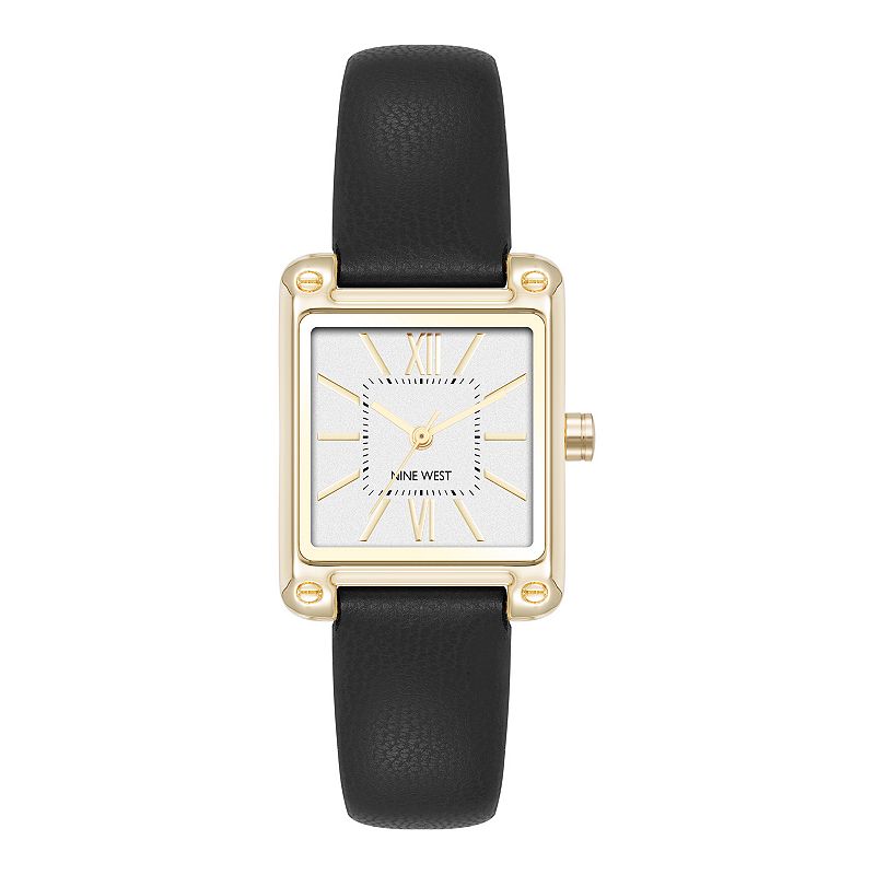 Nine West Women's Rose Gold Tone Gray Strap Watch, Black