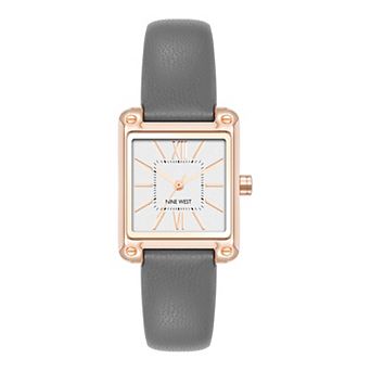 Nine West Women's Rose Gold Tone Gray Strap Watch