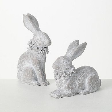 Sullivan's 2-Piece Whitewashed Decorative Bunny Sculpture Set