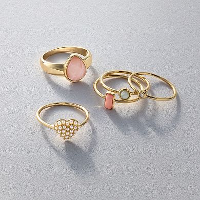 LC Lauren Conrad Gold Tone Multi Stone Rings Trio