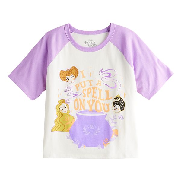 Disney's Hocus Pocus Girls 7-16 Halloween Raglan Tee - Purple (MEDIUM)